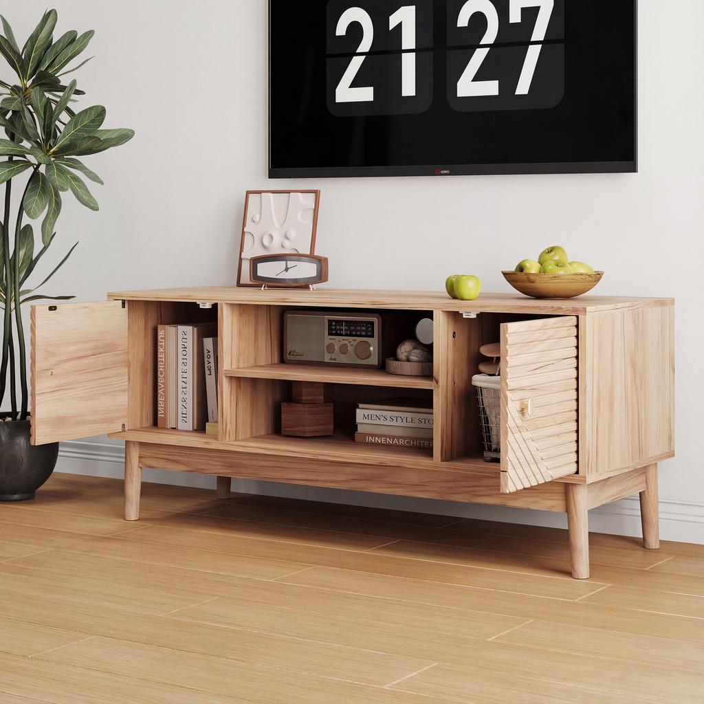 110 cm TV Stand, Mid-Century Modern Style, Suitable for 32/45-Inch TVs, Entertainment Center, Media Console for Living Room and Bedroom, Oak Color