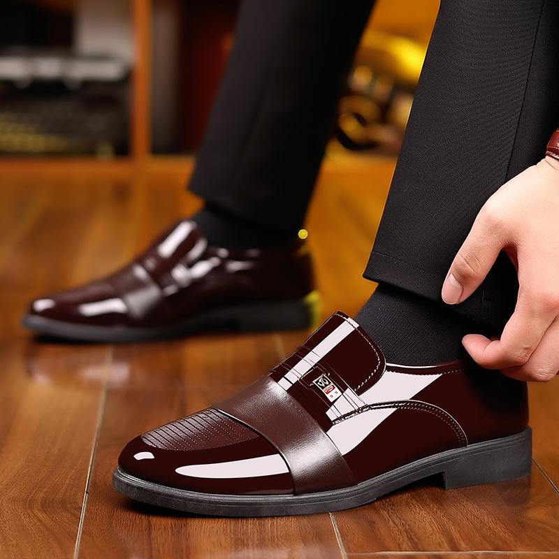 Douyin die gleiche neue männer kleid leder schuhe business casual mode spitz ein pedal casual schuhe