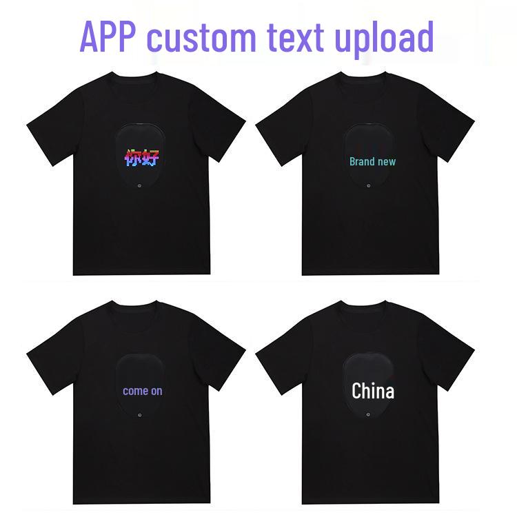 

Cross-Border Full-Color LED Face-Changing Short-Sleeve T-Shirt with APP Editing for Couples M чёрный