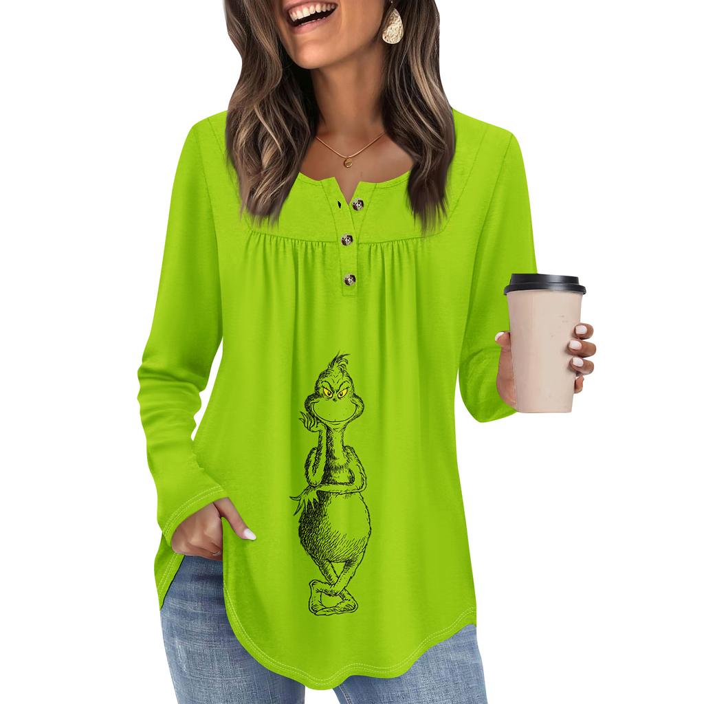 Women's Long Sleeve Tunic Loose Tops Casual Oversized Tops Pleated Tunic Button Down Casual Women's Print Tops