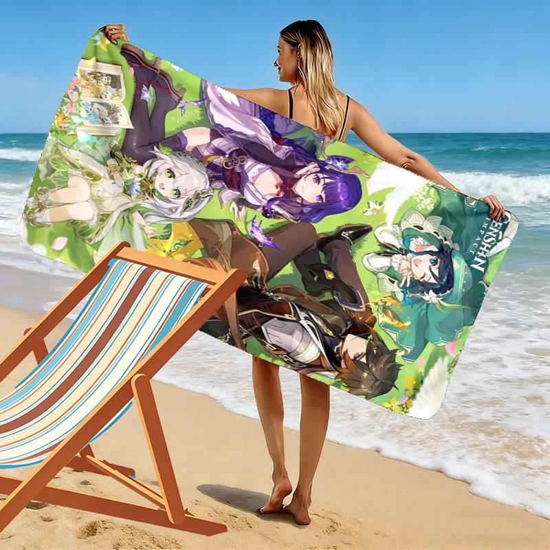 Genshin Impact Poster Print Beach Towel, Large Soft Quick Dry Towel for Beach Camping Swimming