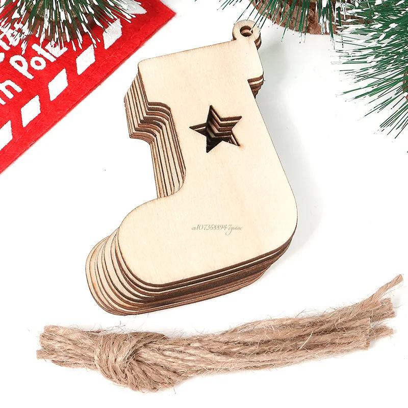 4pcs DIY Wood Christmas Ornament Unfinsihed Wooden Christmas Tree Hanging Decorations for DIY Craft Xms Home Party Decor