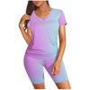 Women's Gradual Change Printing V-Neck Short Sleeve Top And Pants Set