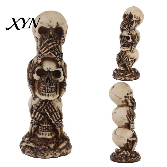 Spooky Skeleton Decor See Hear Speak No Evil Skull Figurine, Halloween Resin Party Prop Statue for Mantel, Table, Gothic Home Figurine