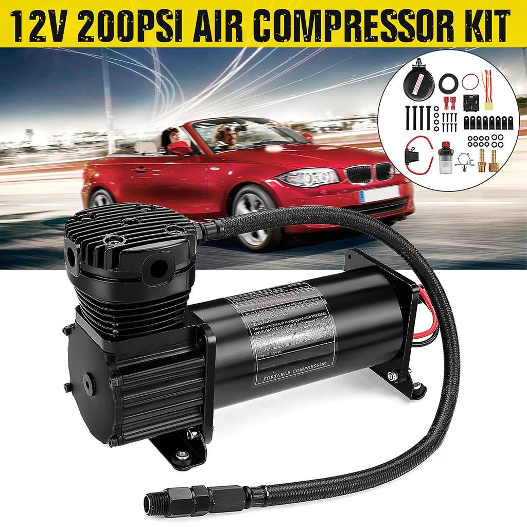 200PSI 444C 12V Max Horn Air Compressor Kit With Relays Switch Black Truck Boat