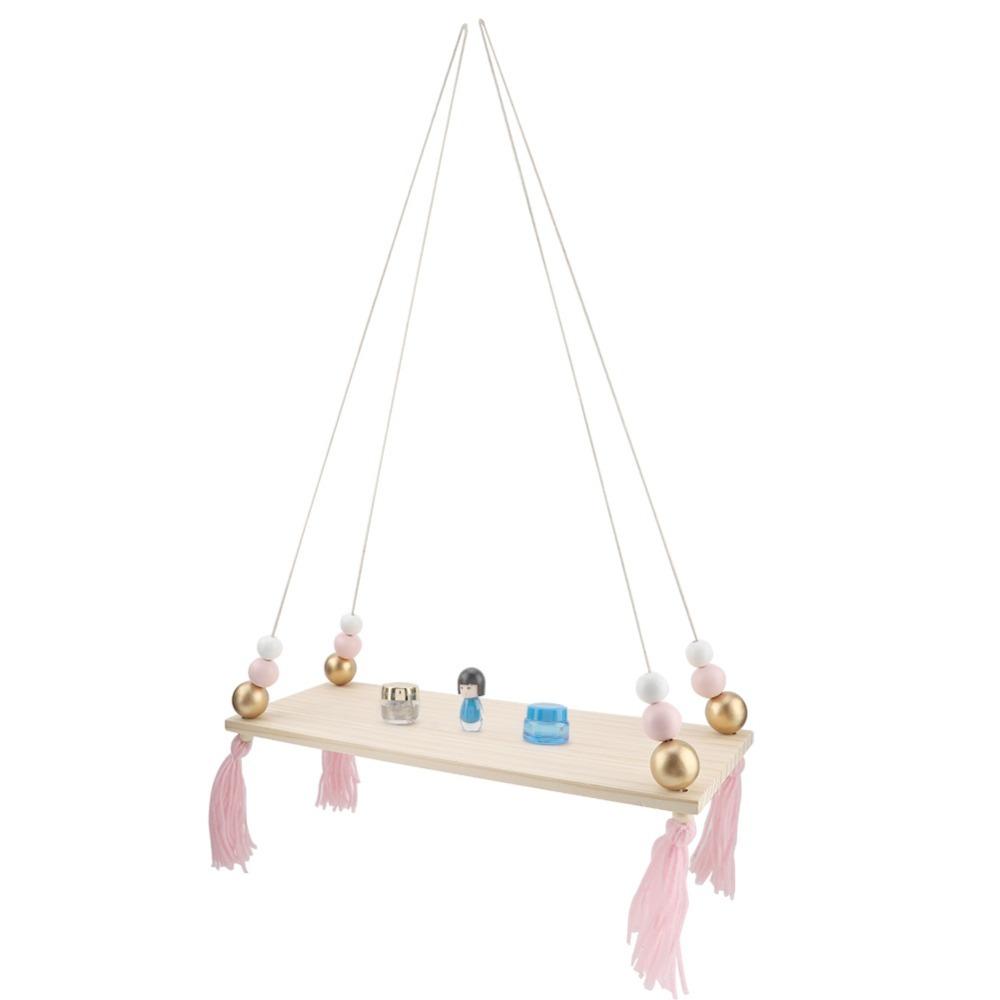 

Wooden Wooden Wall Hanging Pink Gold ,White Gray Wall Mounted Shelf Tassel Bead Ornament Bedroom розовый