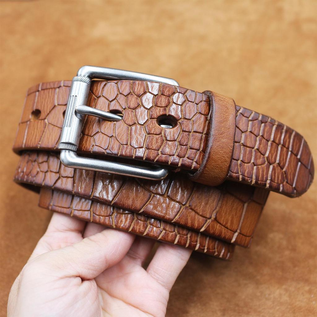 3.8CM Wide Italian Genuine Crocodile Leather Belt for Men - Retro Versatile Jeans Accessory