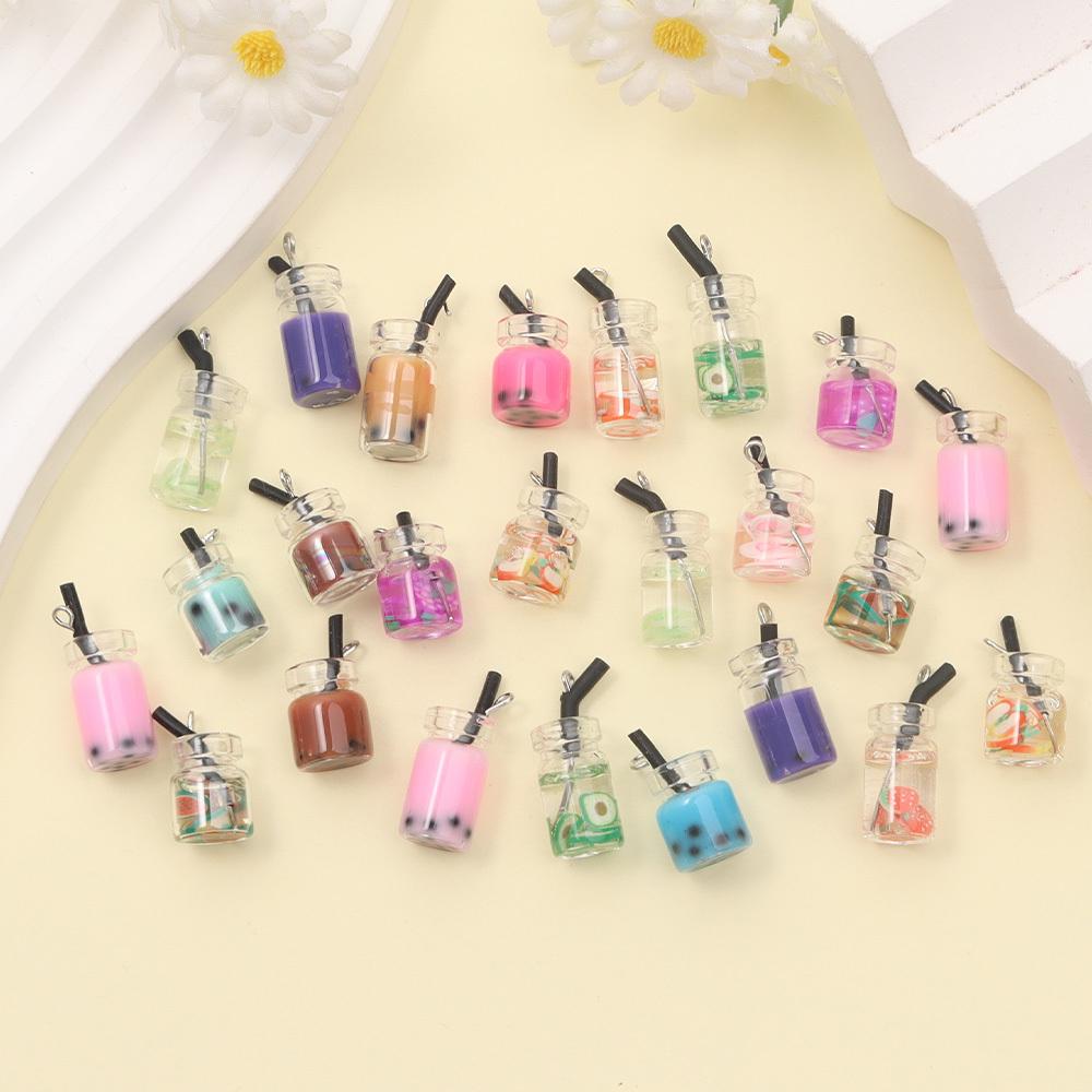 40pcs Resin Material Bottle Pendant Jewelry Making Set Milk Tea Beverage Cup Pendant Color Pendant DIY Summer Beach Anklet Bracelet Earring Keychain