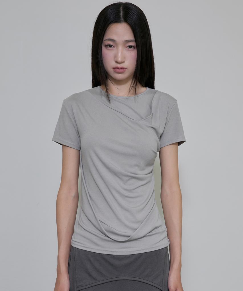 Peulleeoeob Asymmetrical Draped T-Shirt (Fl-147_Gray)