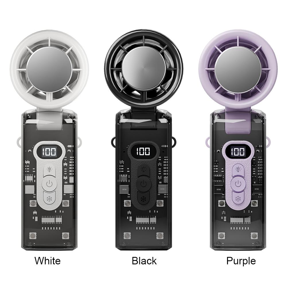 Portable Handheld Fan with LED Light 100 Speeds Foldable Personal Cooling Fan 3600mAh Electric Mini Turbo Fan for Camping Hiking