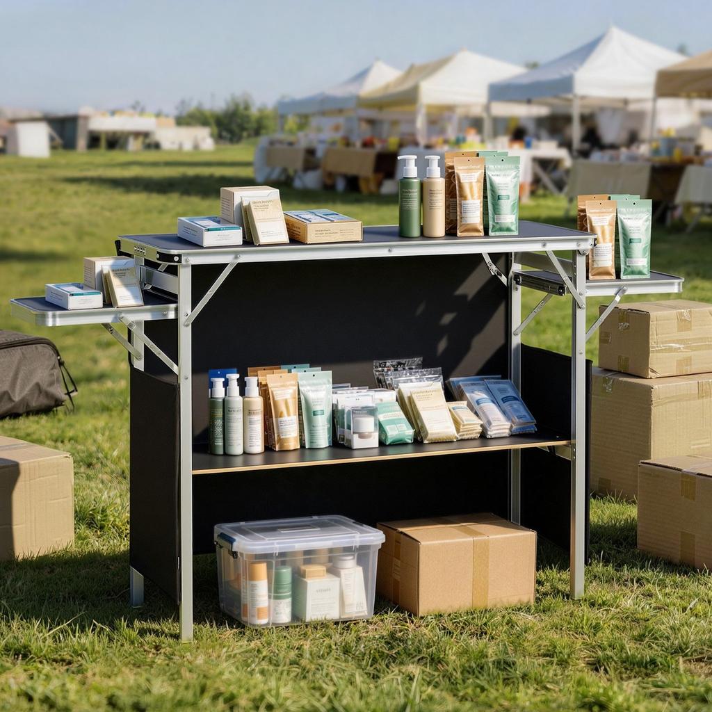 Folding Portable Bar Table, 1100 X 390 X 880 Mm, with Carry Bag, Storage Shelf, and Detachable Skirt, Quick and Easy Setup, Foldable Mobile Bartending