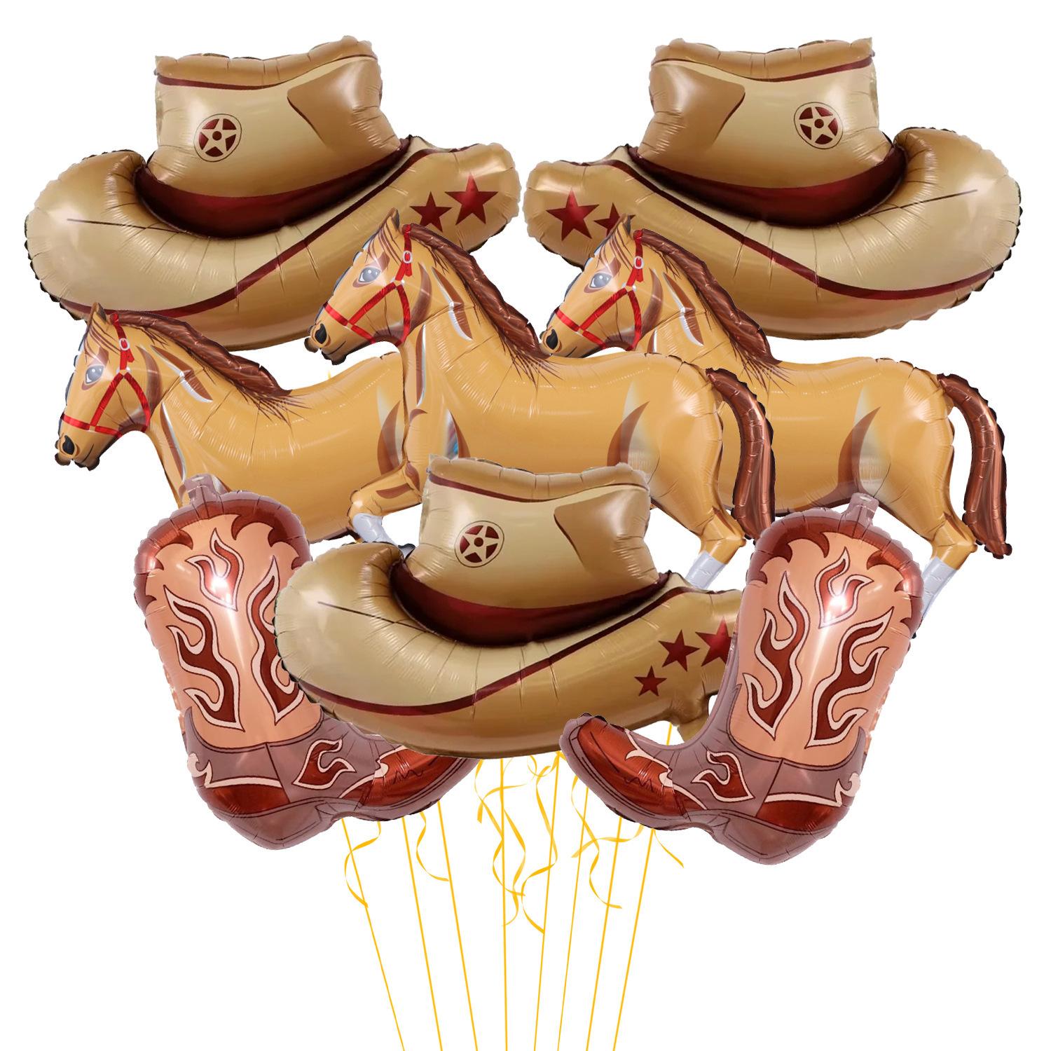 

Western Cowboy Festival Party Ornaments Balloons Children S Baby Birthday Horse Racing Festival Arrangement Props Aluminum Film Balloons 8 pieces khaki denim