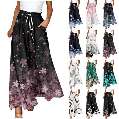 Spodnie damskie Boho Print Elastyczne spodnie z wysokim stanem Casual Szerokie nogawki Długie spodnie z kieszenią