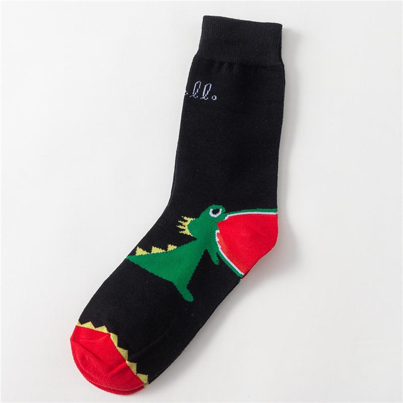 Combed Cotton Cartoon Animal Shark Dinosaur Monster Crocodile Zebra Giraffe Geometric Novelty Funny Unisex Couple Socks Dropship