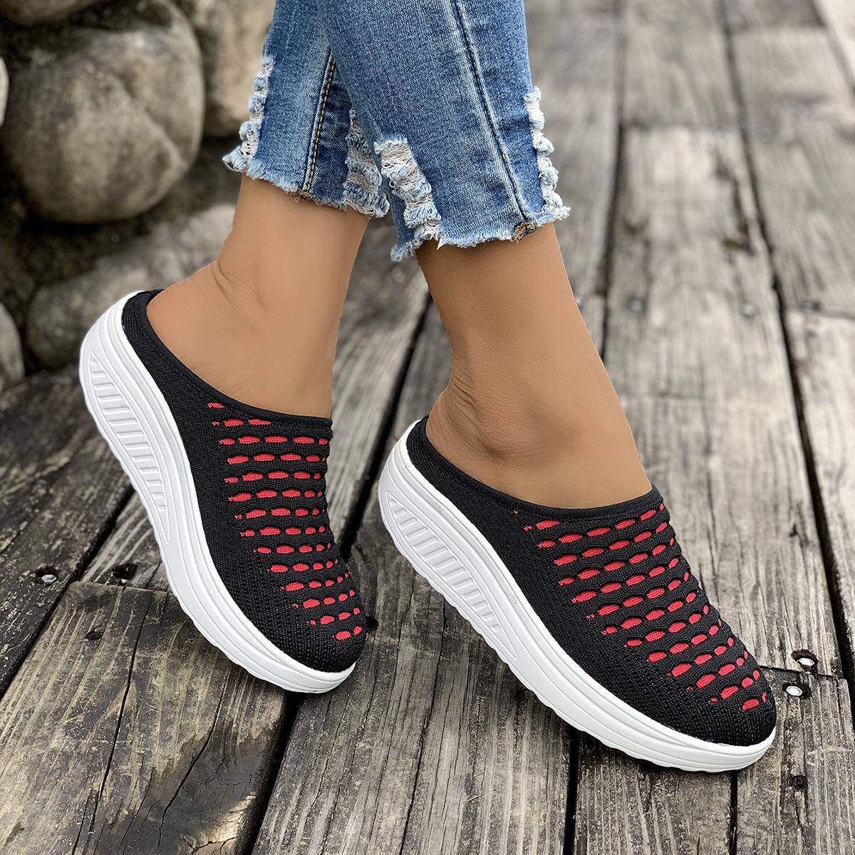 

Дышащая женская обувь из ткани «Fly-Voven» с полуподносом, большие размеры, повседневные спортивные туфли Doudou, прогулочные туфли на плоской подошве 43 чёрный