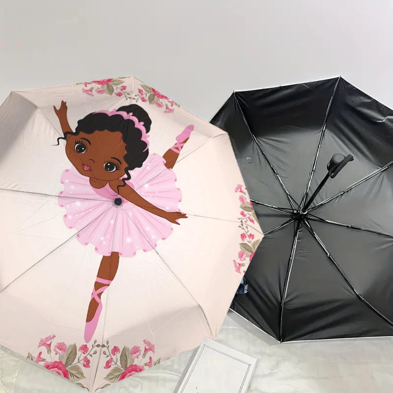 1PC Ballerina Flowers Umbrella-8-Rib Reinforced, Automatic Open, Lightweight & Durable, Cute Fashion Accessory for Outdoor, Beach or Casual Use, Beach