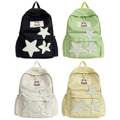 Nylon Kawaii Star Backpack Women Large Capacity Schoolbag Preppy Laptop Daypack with Zipper Knapsack for Hiking Travel Work
