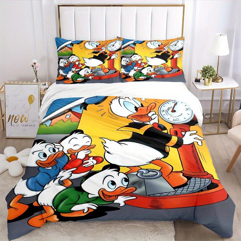 3pcs Weighing Donald Duck and Nephew Quilt Cover Set (1 Quilt Cover + 2 Pillowcases Without Pillow Core), High-Definition Printing for Home and D