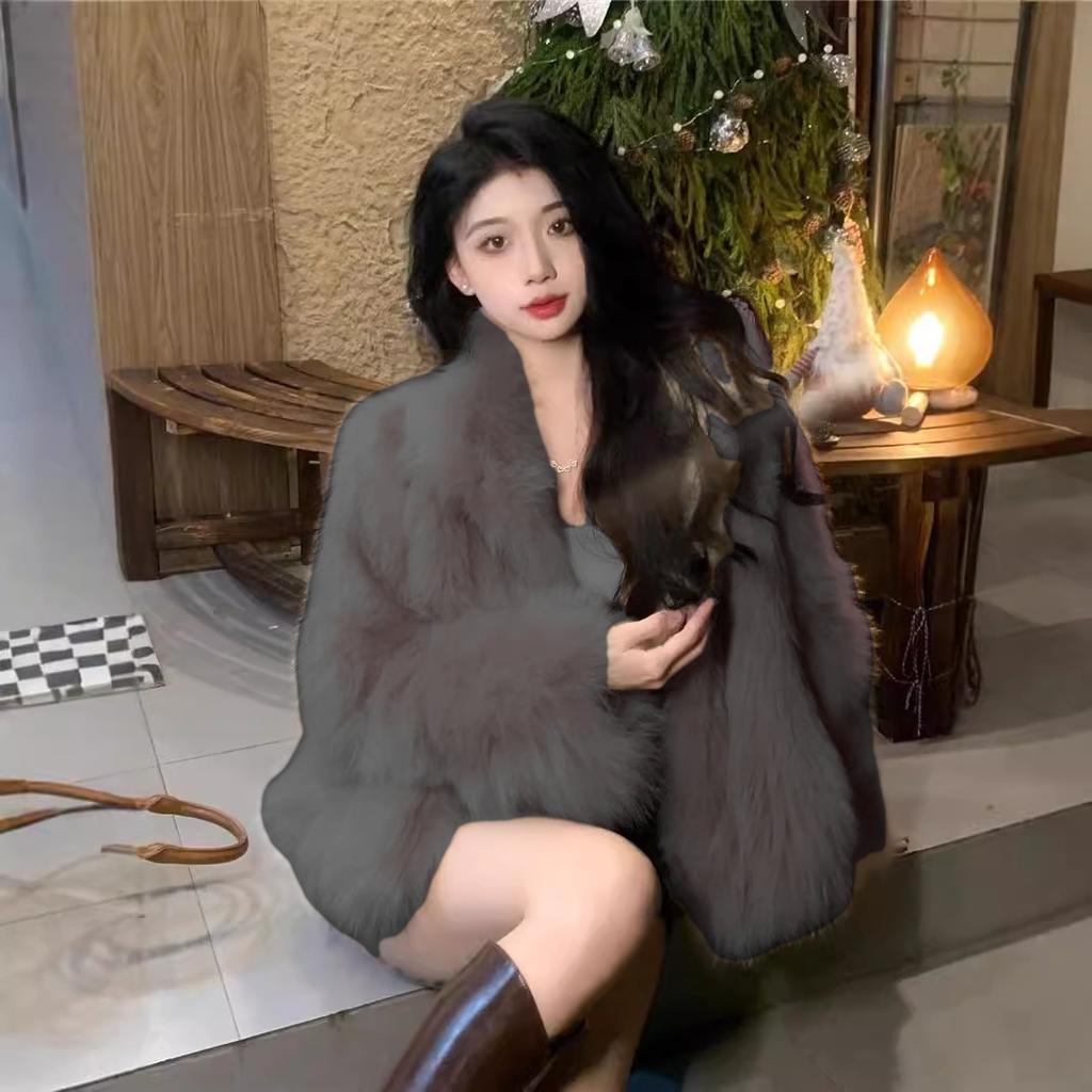 Pelzjacke Damen Stehkragen Kurz Imitation Fuchspelz Top 2024 Neue Plüsch Damenbekleidung Jung