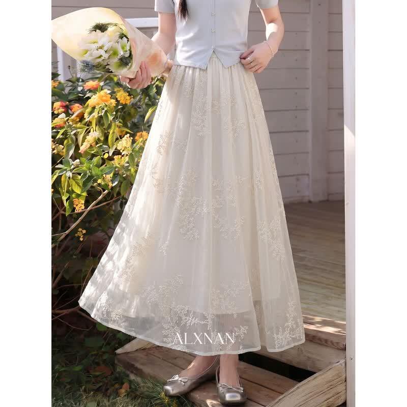 French Style Light Apricot A-Line Skirt L