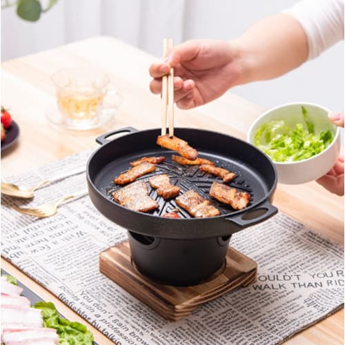 Amecke One-Person Yakiniku Grill Pan, Yakiniku Plate, Grill Plate, Aluminum Yakiniku Stove, Commercial-Grade, Mini, Tabletop, Round, with Dedicated Wo
