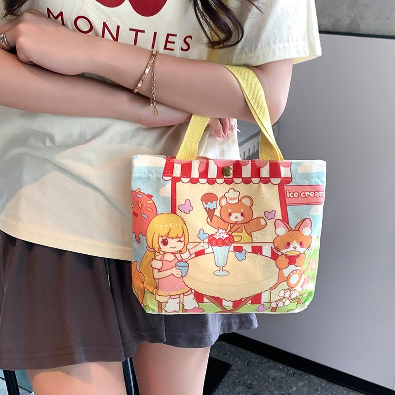 Canvas Tote Bag Cute Storage Bag Large Capacity Mini Handbags Portable Cartoon Print Lunch Bag