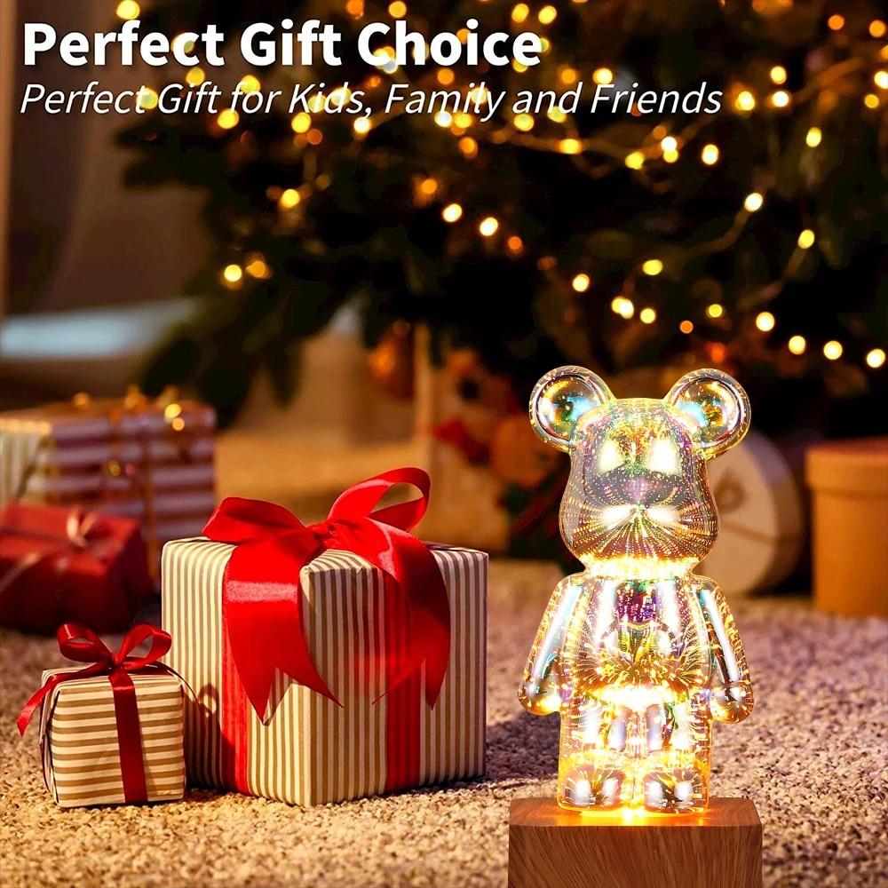 LED 3D Bear Fireworks Night Light USB Projector Light Color Changing Environment Light Suitable for Children's Room Bedroom Decoration New Year Gift