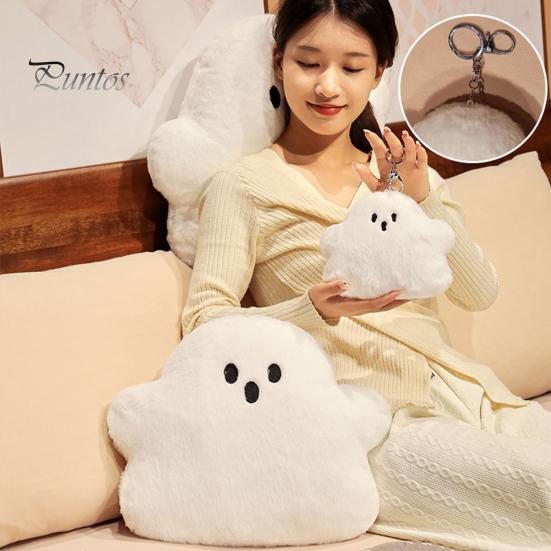 Ghost Pute Plysj Hvit Ghost Doll Søt myk flanell PP bomullsfylling Ghost Pendant Halloween Theme Sofa Ryggstøtte