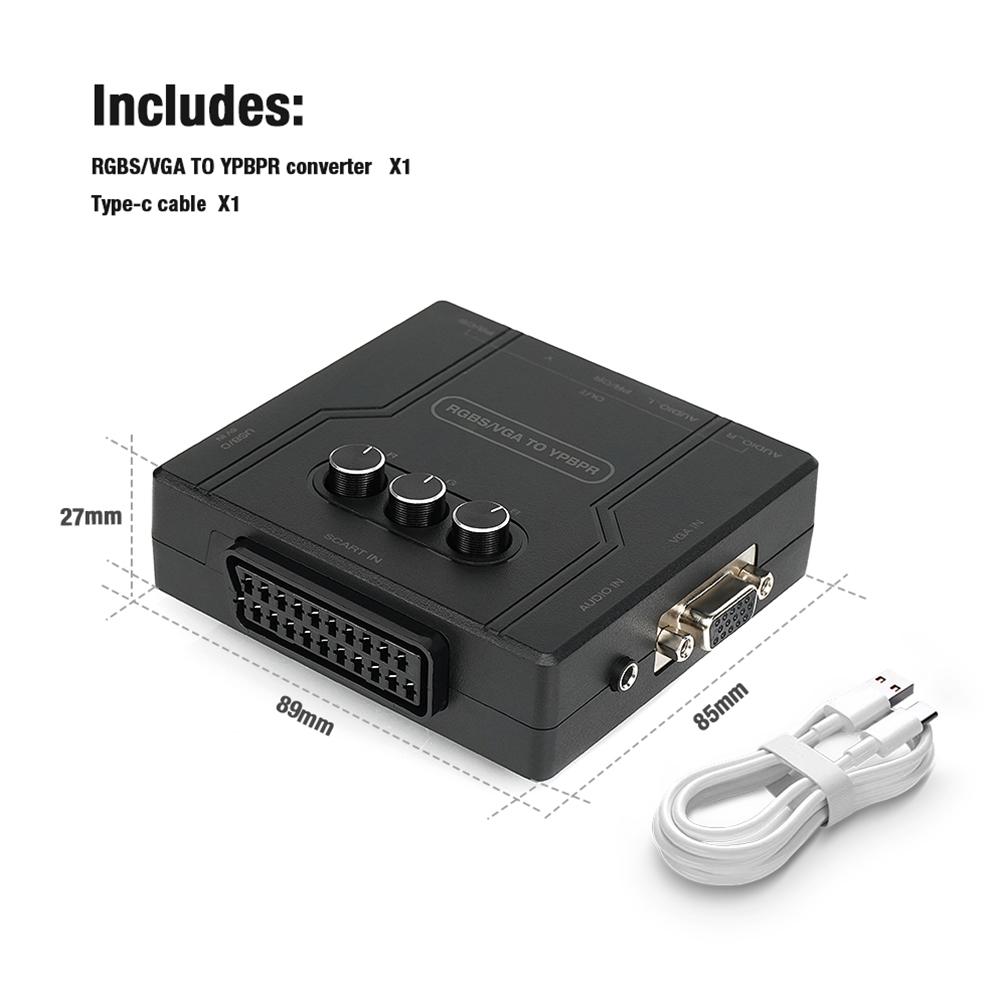 Game Console RGBS VGA SCART TO YPBPR Converter Color Brightness Adjustable Color Difference Converters Video Transcoder Adapter чёрный