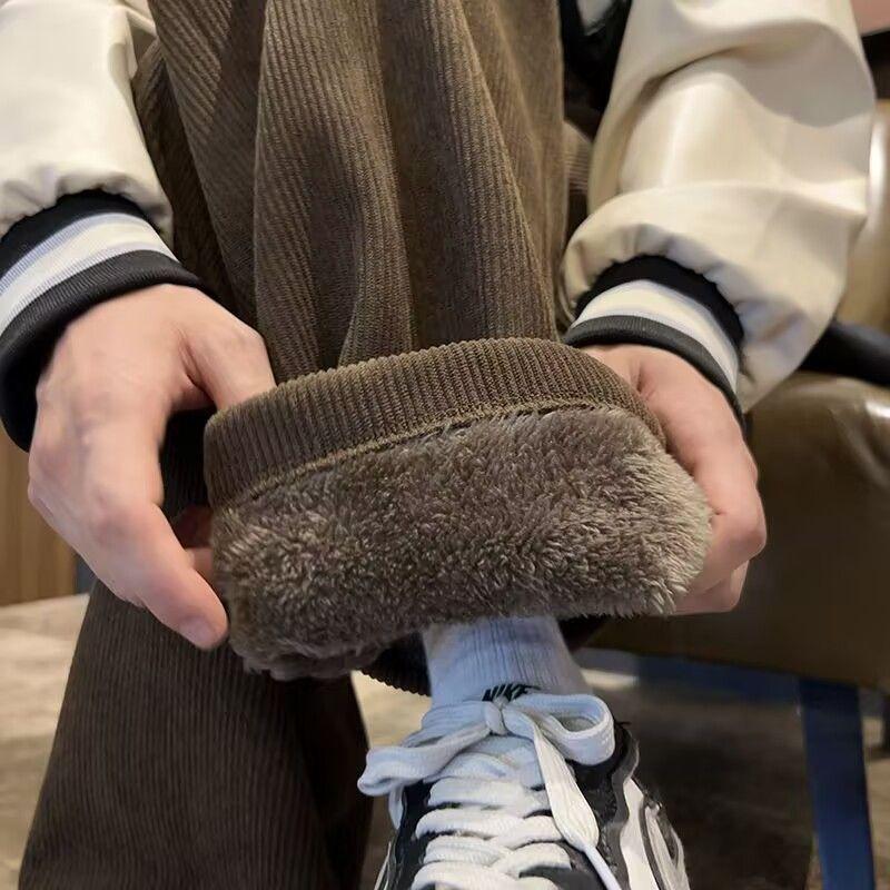 

Зимние вельветовые утепленные брюки мужские свободного кроя в американском стиле с прямыми штанинами, спортивные штаны из овечьей шерсти, холодостойкие плотные брюки 2XL