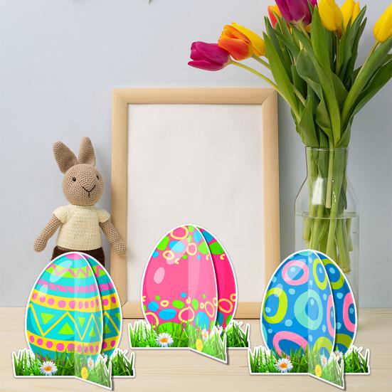 6 Pcs Easter Egg Decorations Paper Colored Eggs Tabletop Decor Sign Standing Egg Centerpiece for Easter Dinner Party Spring Events Supplies
