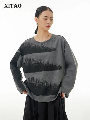 Corea Stampa T-shirt Femminile Manica Lunga Girocollo Moda Semplicità Casual Largo Magliette Donna HQQ1956