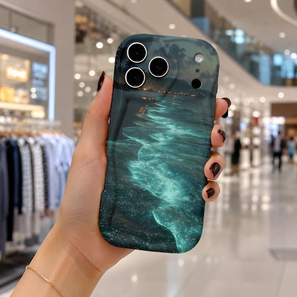 Glowing Night Ocean Wave Phone Case for iPhone 16 15 14 Pro Max 13 12 11 Mini XR XS SE Wavy Edge Soft Protective Cover