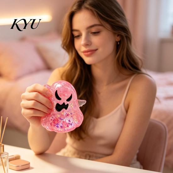 Stress Relief Accessories Halloween Ghost Toy, Spooky Glitter Squeeze Sensory Toy Clear Fidget for Focus and Relaxation Soft TPR
