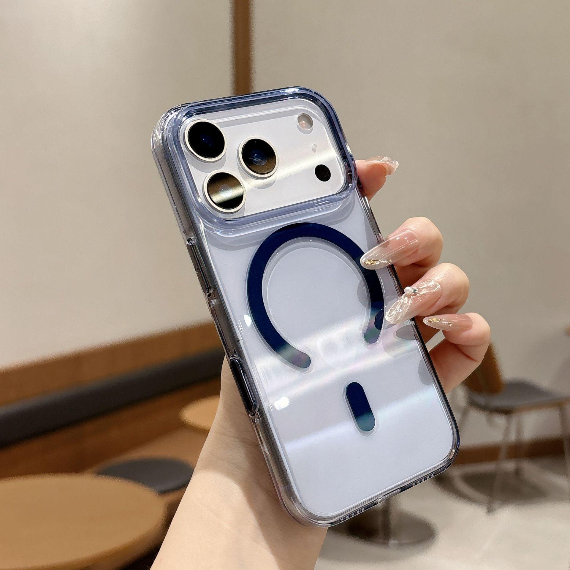 

Magnetic Full-Cover 17ProMax iPhone Case: AI Button, Acrylic, Transparent, Protective iPhone 17 Pro Max синий