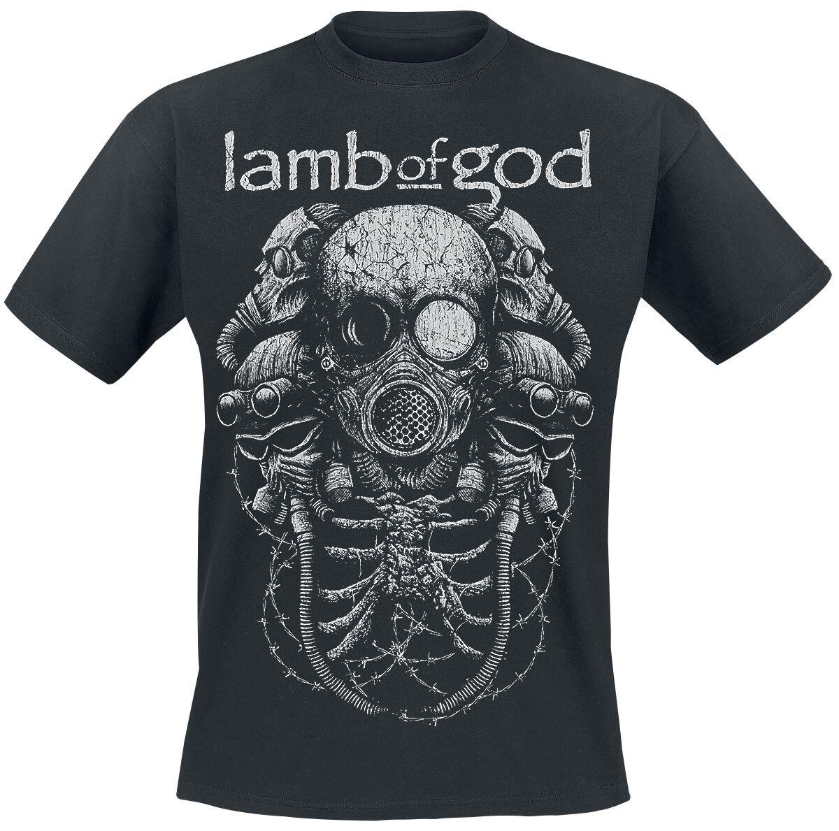 Lamb of God Gas Mask Skeleton Barbed Wire Print Cotton TShirt Thrash Metal Streetwear Unisex Crew Neck Short Sleeve Tee M
