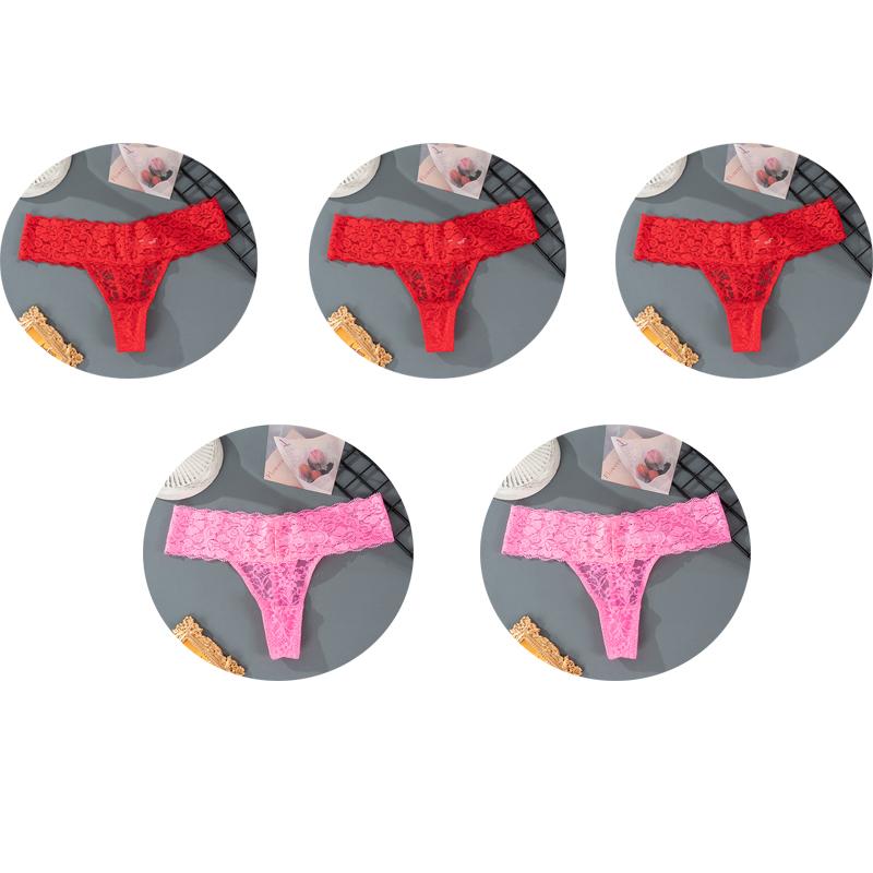 5 piezas M-2XL de talla grande bragas en Tanga para mujer ropa interior de encaje Floral ropa interior transparente para mujer lencería femenina