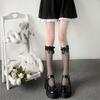 Black silk white fishing net stockings women's summer lace thin knee long tube sexy sexy bow pure desire stockings