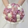 Weißes Staubiges Rosafarbenes Hochzeitsstrauß für Braut mit Kristallperlen-Kette Handgefertigte Satin-Rosenblüte Quinceañera-Strauß
