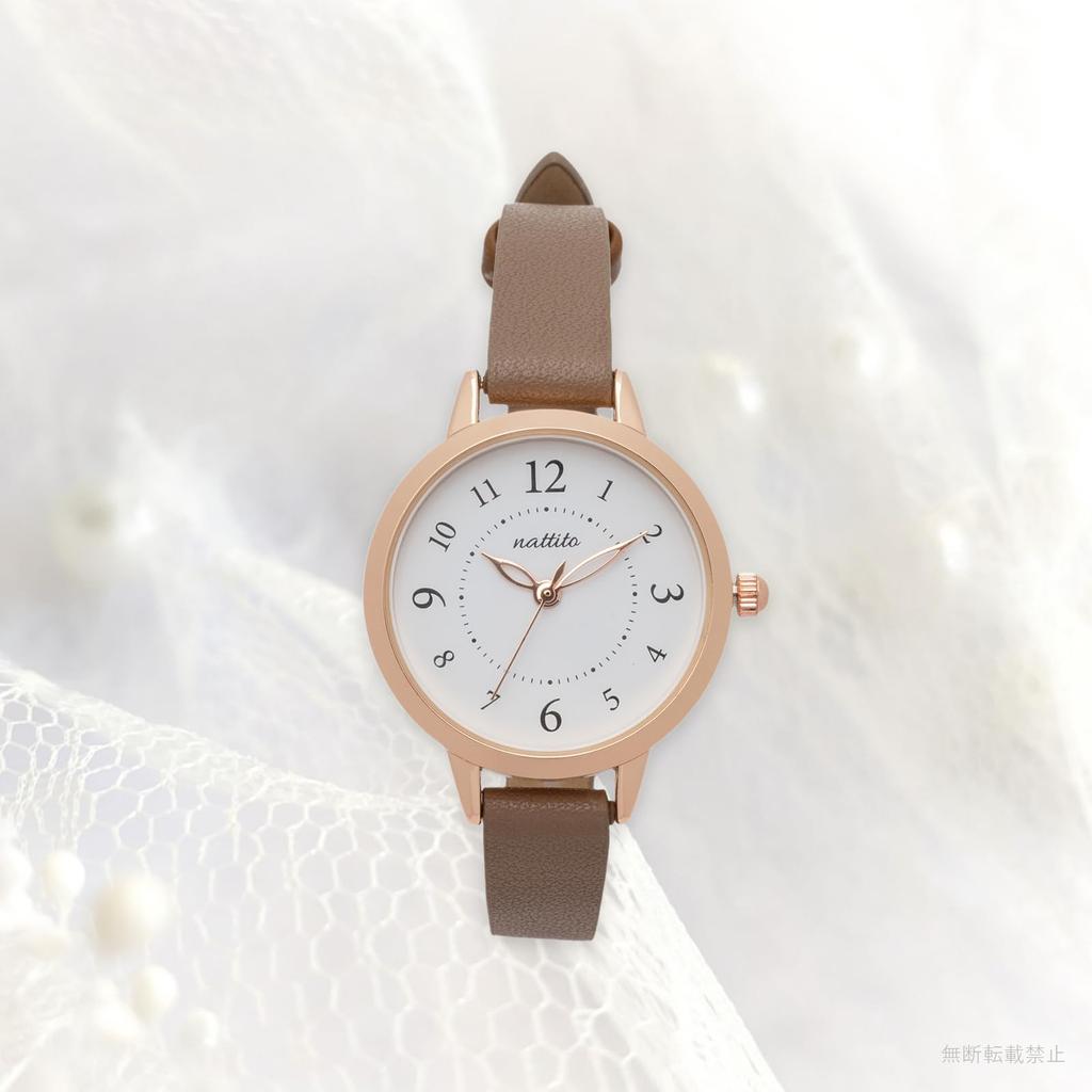 Fieldwork Analog Watch with Leather Simple Women's Strap, Color-Coordinated Loop, Brown, GY082-5