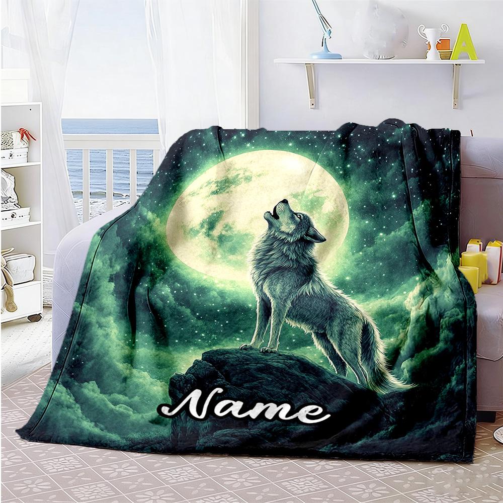 Lone Wolf Customize Text Blanket Multi-purpose Customizable Blanket Soft & Cozy Great for Bed Seaside Bedding Picnics All-Season Use