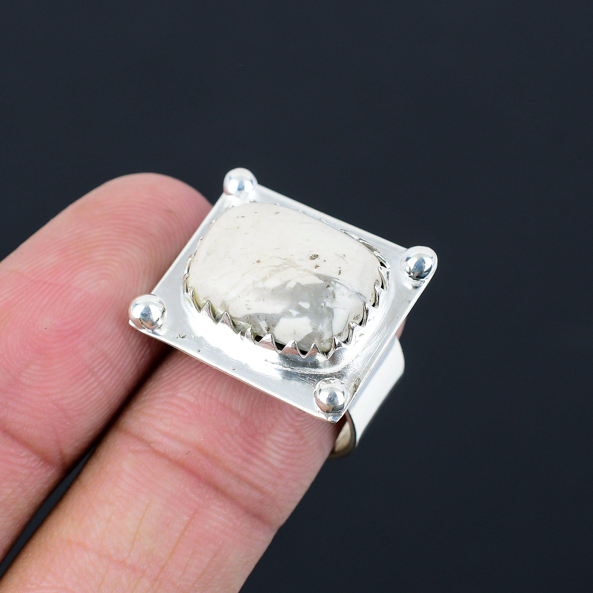 Halloween Sale Radiant Howlite Stone Wife Stackable Statement Ring 925 Silver Adjustable