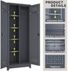 Broom Storage Cabinet With Locking Doors And Shelves, 65" H Metal Storage Cabinet With Hanging Rod & S-Hooks, Cleaning Tool Storage Cabinet