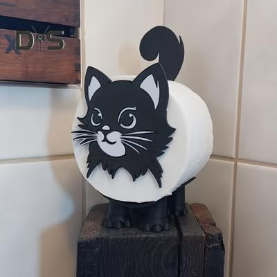 1Pc/2Pcs Cat Toilet Roll Holder Tissue Paper Roll Storage Stand 3D Printed Black Cat Toilet Paper Holder Shelf Bathroom Organizer