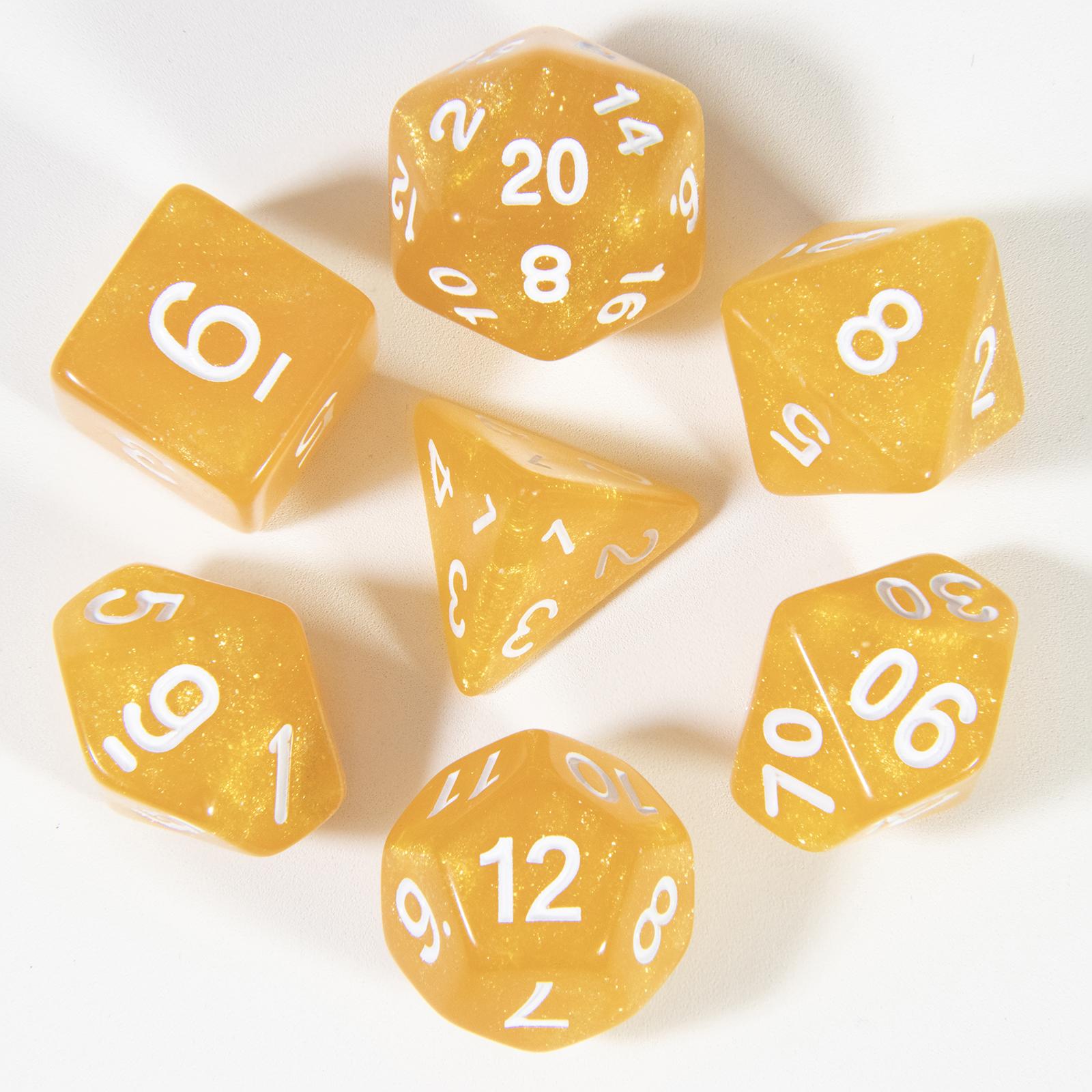 

7pcs Dice DND D4, D6, D8, D10, D%, D12, D20 Аксесуари для настільних ігор Багатогранні блискучі кубики жовтий
