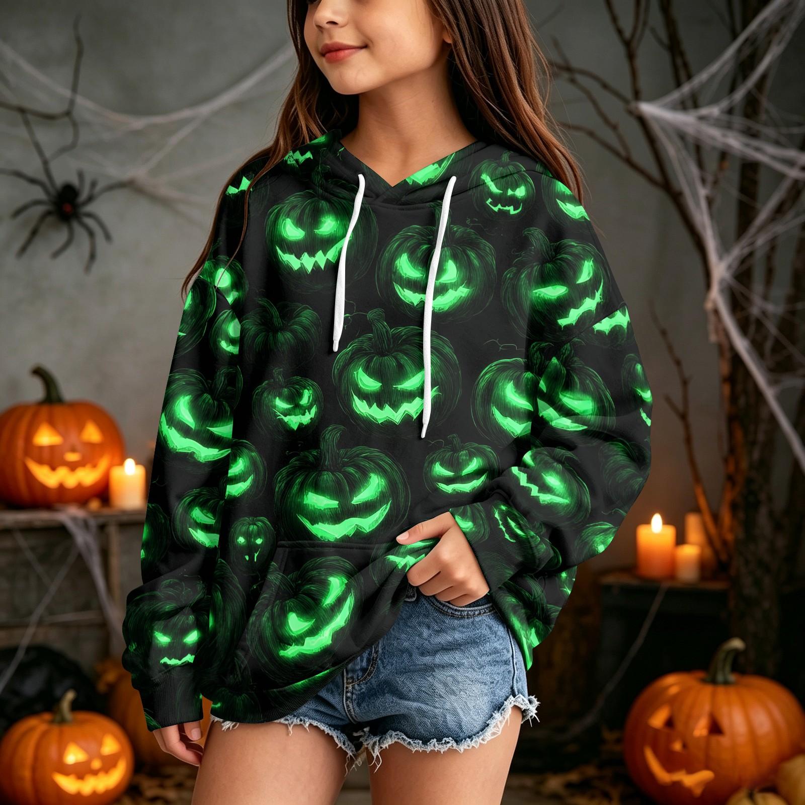 Kids Halloween Print Hoodie Pullover Sweatshirt for Boys Girls Casual Wear 90