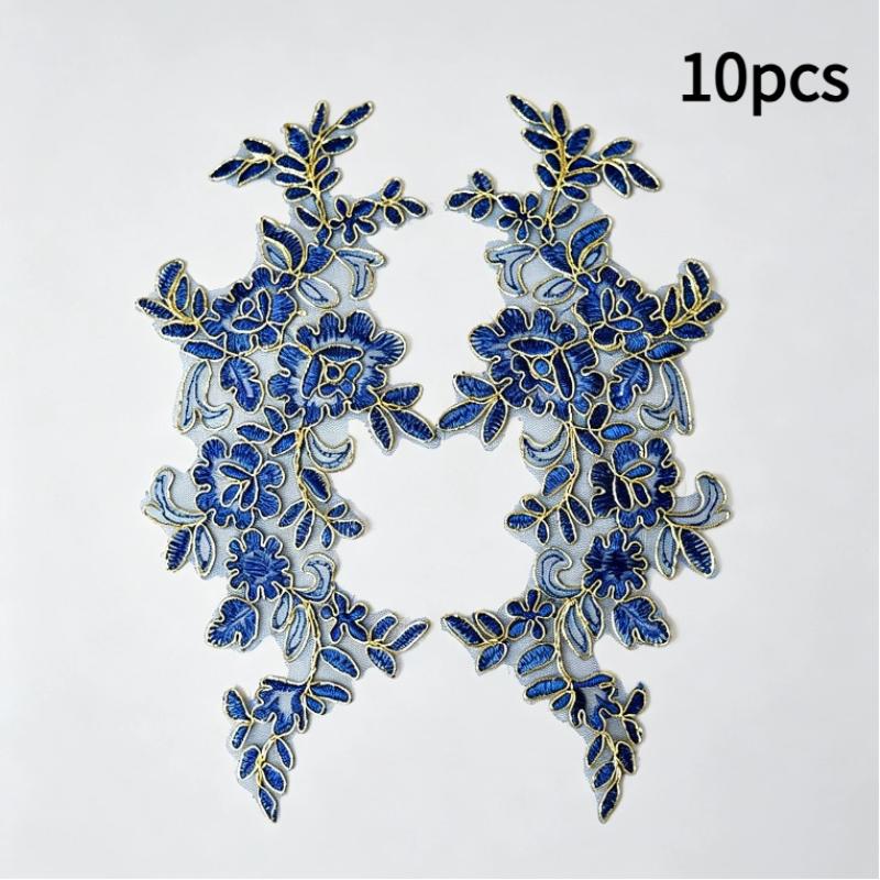 10Pcs Floral Lace Applique Pair Embroidery Flower Patch Sew On Lace Motif For Wedding Dress Garment Decoration