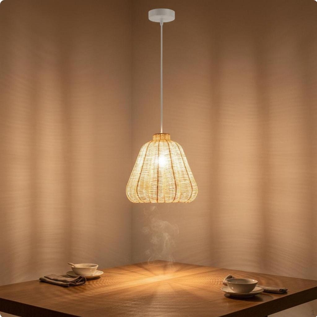 Rattan Pendant Lampshade Retro Design Woven Hanging Light Shade Rustic Elegance Fiber Lamp Cover for