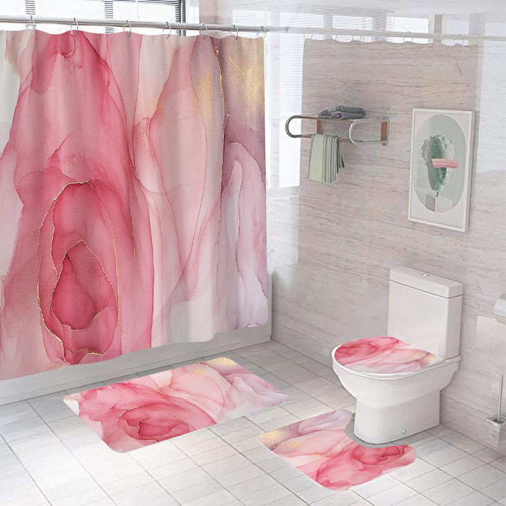 Bathroom Shower Curtain Four-piece Digital Printing Marble Waterproof Shower Curtain Toilet Partition Curtain Bath Mat