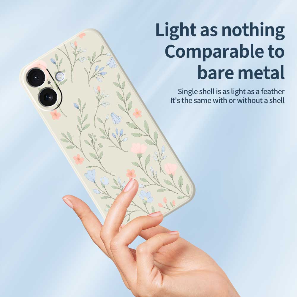 For iPhone 17 Case Pink Blue Flowers Pattern Printing Straight Edge TPU Phone Back Cover